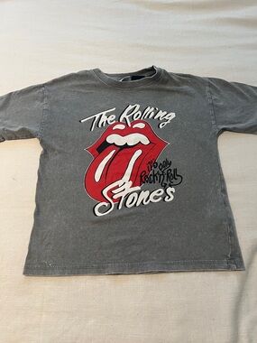 The Rolling Stones Kids Charcoal Tee with Red Tongue Graphic
